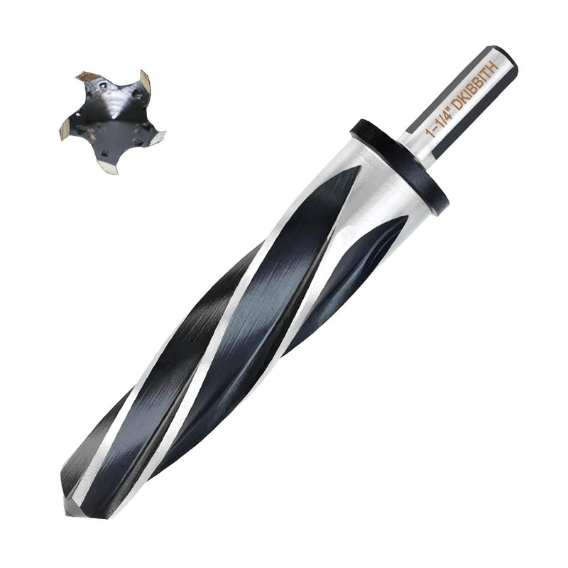 DKIBBITH 1-1/4" Bridge Construction Reamer Drill Bit, M2 HSS Taper Chucking Reamer for Steel Alloy Metal Wood Plastic, 1/2" Non-Slip Shank, 5-Spiral Flutes Car Reamer, to Align or Enlarge Holes, 32mm - Image 1